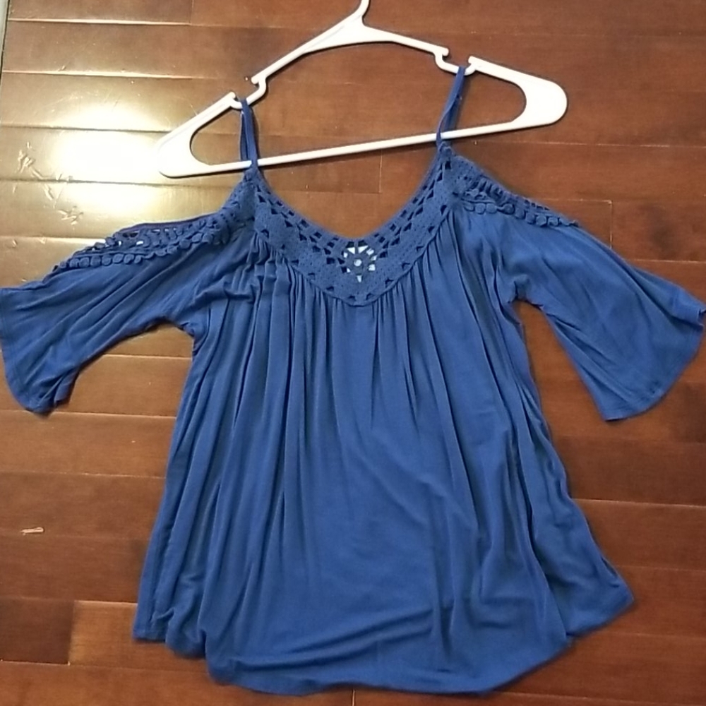 Blue open shoulders top
